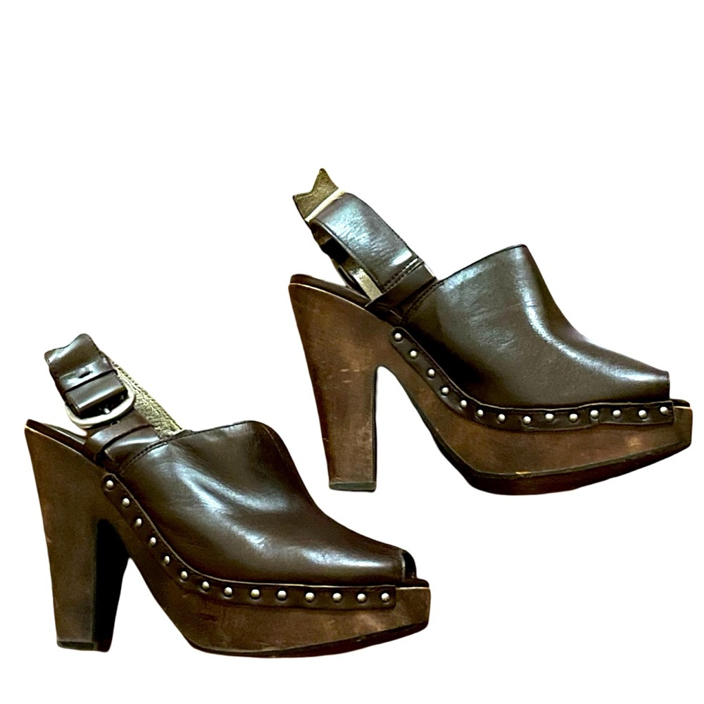Daniblack Open Peep Toe Clog size 9.5 Brown ESPRESSO WAXY NAPPA shoe sling back